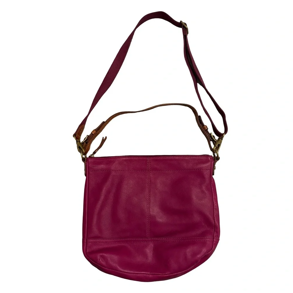 Vtg Fossil Magenta Hobo Double Strap Hobo Pebbled Leather Shoulder Crossbody Bag - Picture 2 of 16